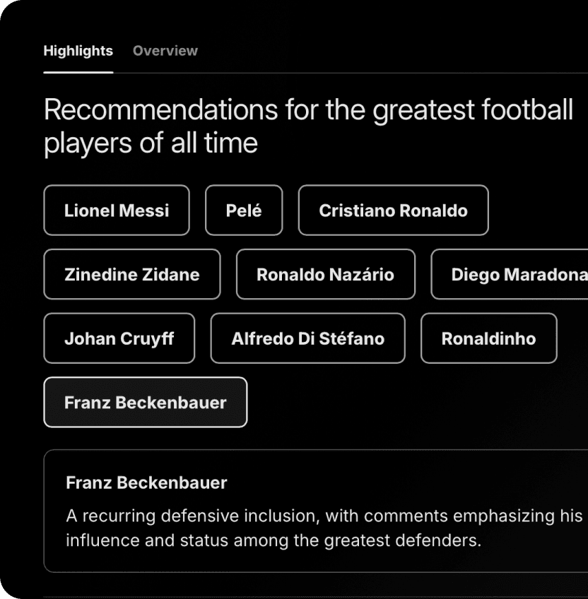 Saved recommendations ranked and summarized