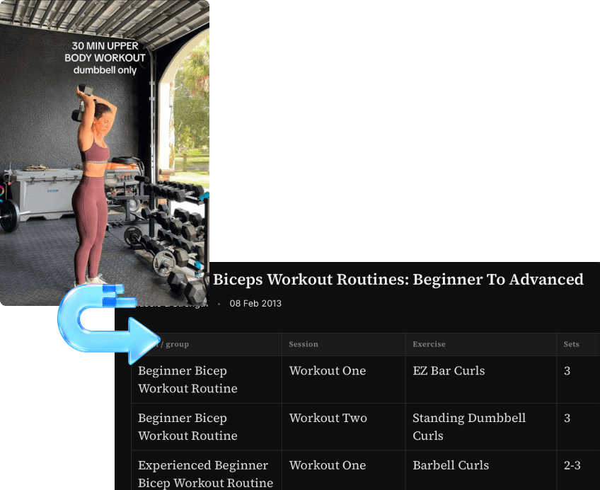 An instructional video converted to a written workout table